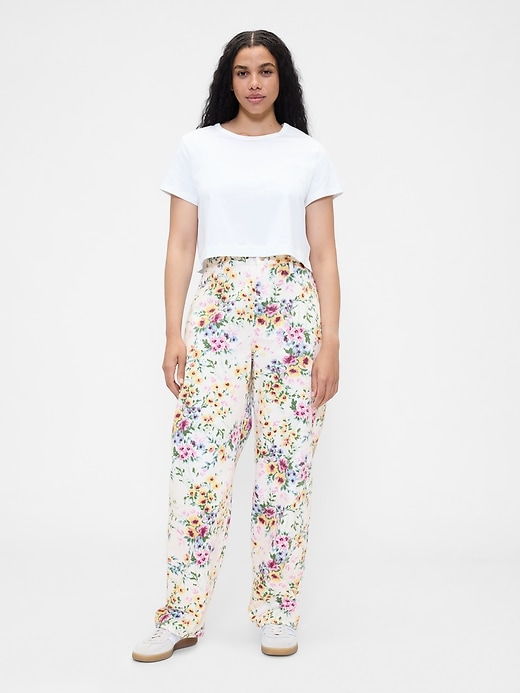 high rise floral barrel jeans