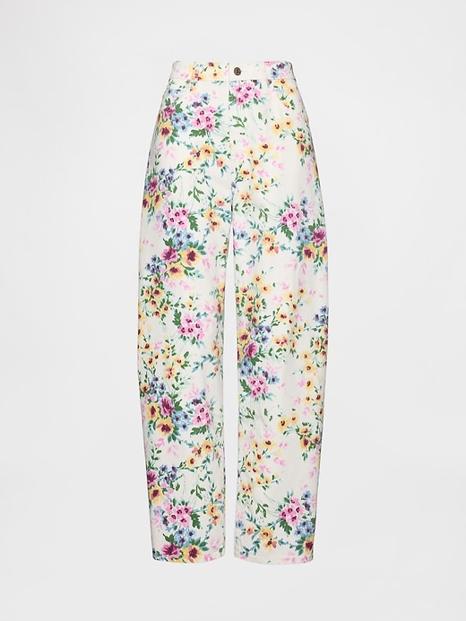 high rise floral barrel jeans