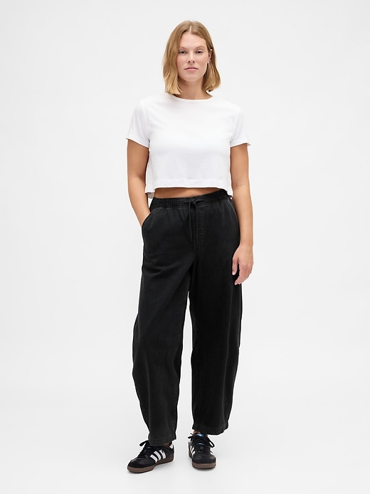 high rise barrel jeans