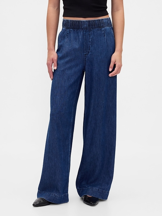 ultrasoft plissee baggy jeans mit mittelhohem bund und falten