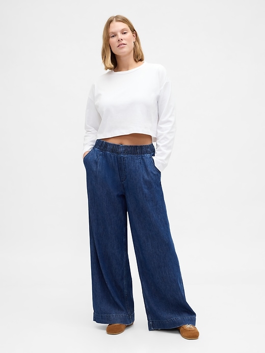 ultrasoft plissee baggy jeans mit mittelhohem bund und falten