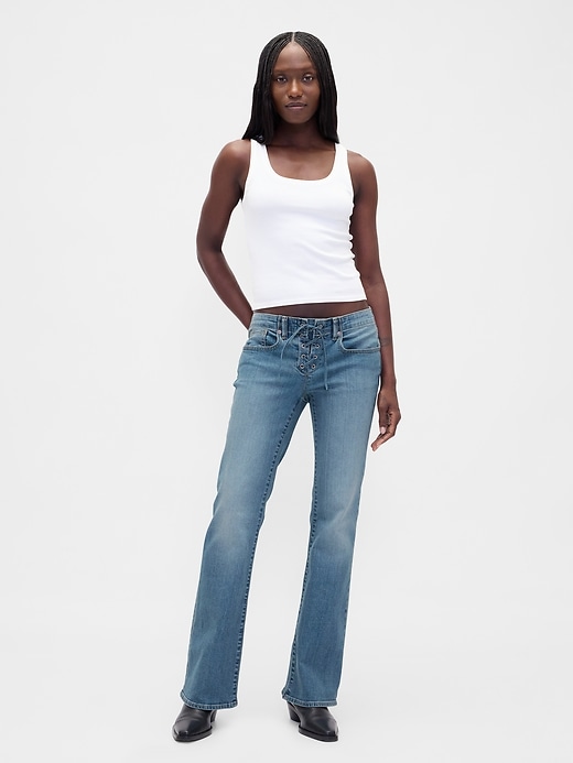 hüftjeans mit schnürung lang und schmal geschnitten