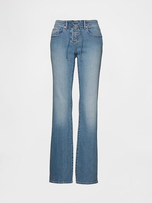 hüftjeans mit schnürung lang und schmal geschnitten
