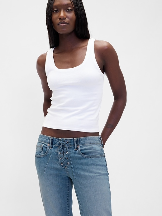 hüftjeans mit schnürung lang und schmal geschnitten