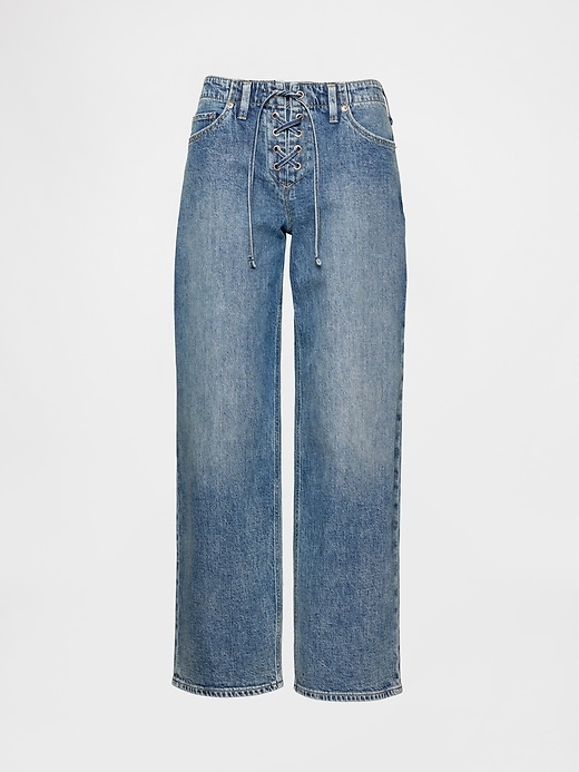 hüftig geschnittene lockere jeans im 90er-jahre-stil mit schnürung
