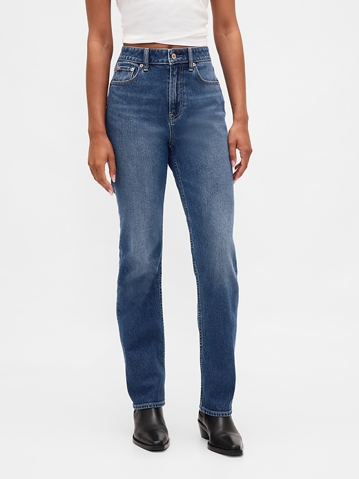 curvy high rise slim straight jeans im 90er-jahre-stil mit geradem bein und schmalem schnitt.