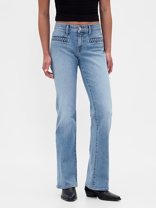 low rise braid pocket long lean jeans