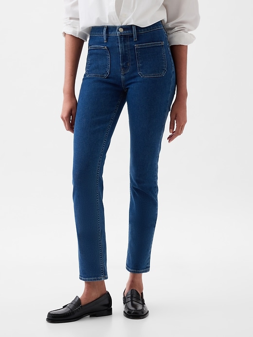 vintage slim jeans mit mittelhohem bund