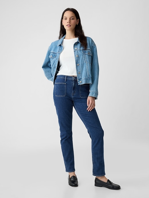 vintage slim jeans mit mittelhohem bund