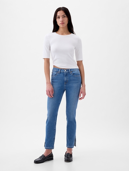 vintage slim jeans mit mittelhohem bund