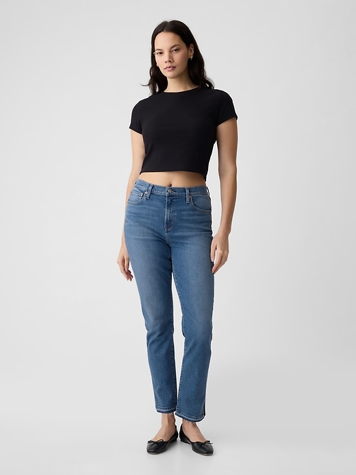 vintage slim jeans mit mittelhohem bund