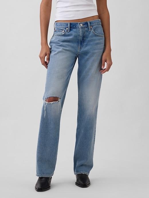 mittelhoch geschnittene steife lockere straight-jeans