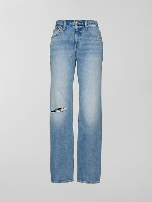 mittelhoch geschnittene steife lockere straight-jeans