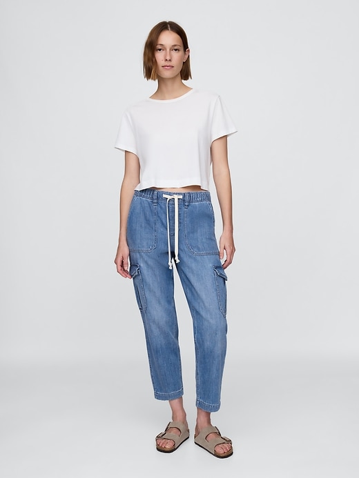 jeans-jogginghose mit cargo-funktion