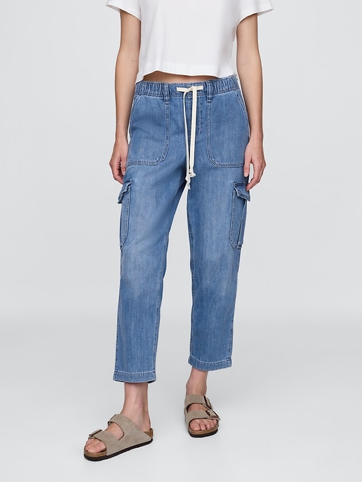 jeans-jogginghose mit cargo-funktion