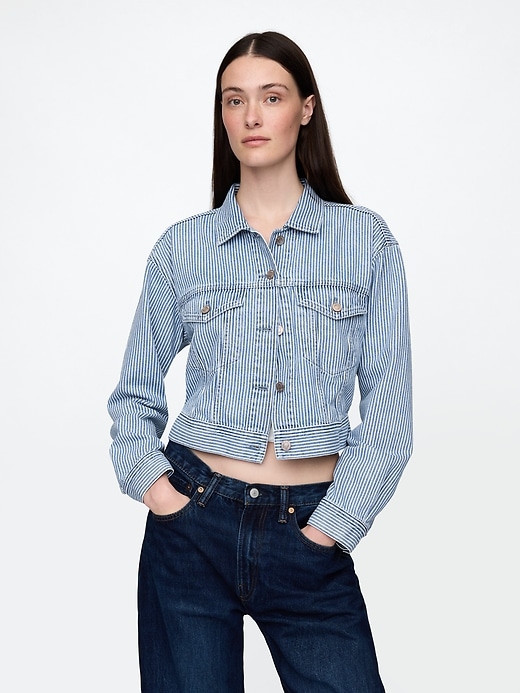 ultrasoft denim stripe cropped icon jacket