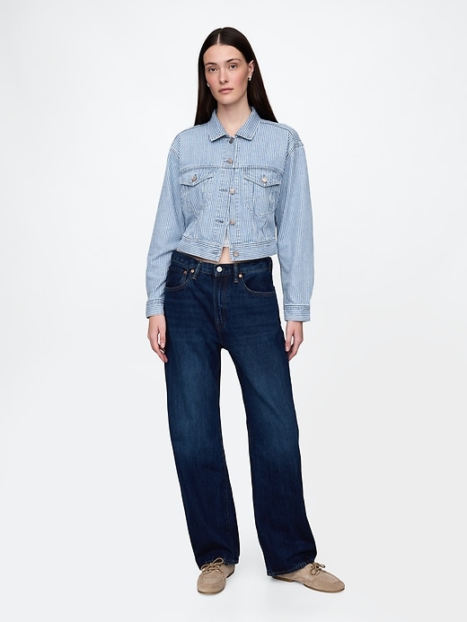 ultrasoft denim stripe cropped icon jacket