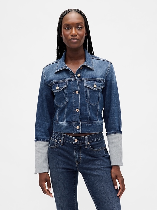 kurze jeansjacke mit nadelbündchen