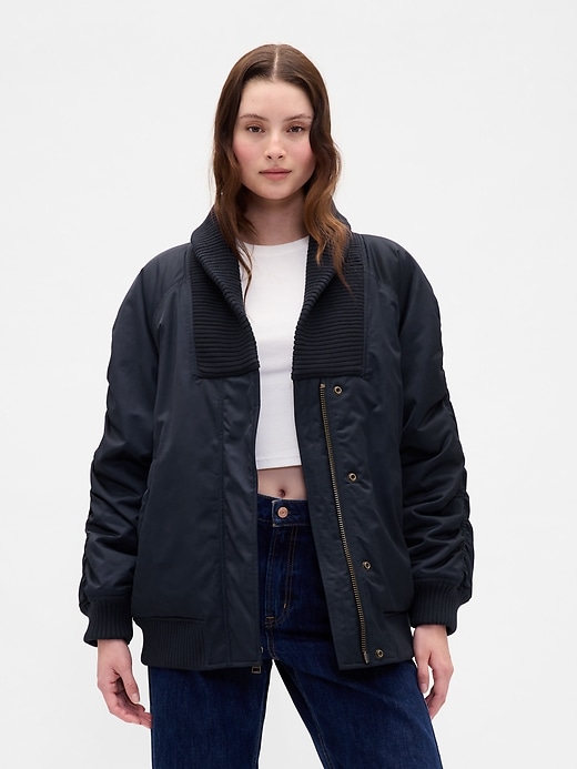 oversized bomberjacke mit strickbesatz