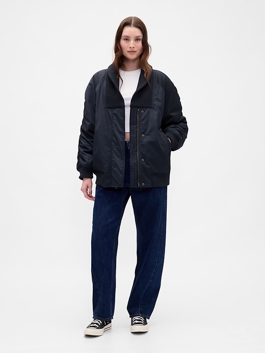 oversized bomberjacke mit strickbesatz