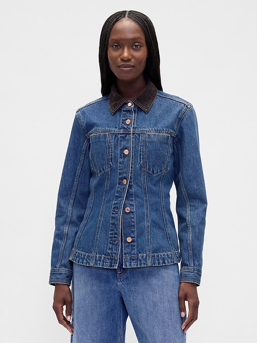 taillierte lange jeansjacke