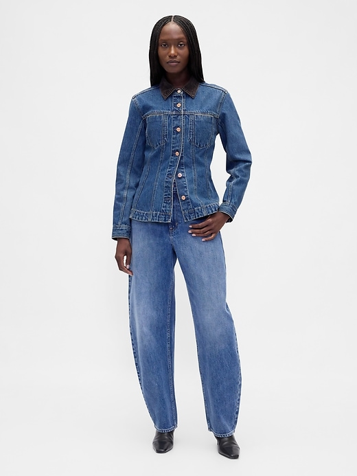 taillierte lange jeansjacke