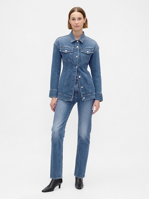 figurbetonte lange jeansjacke