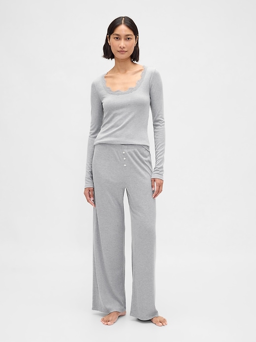 mini-ripp-pyjamaoberteil mit spitzenbesatz