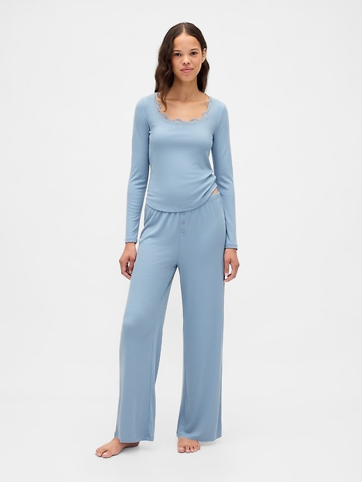 mini-ripp-pyjamaoberteil mit spitzenbesatz