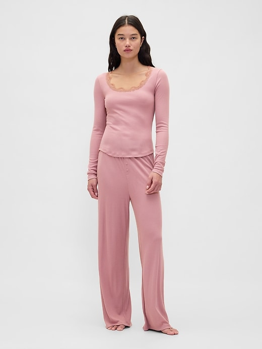 mini-ripp-pyjamaoberteil mit spitzenbesatz