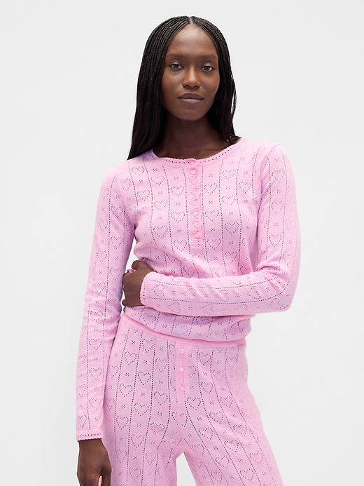 leichtes cashsoft pointelle herz-pyjama-oberteil