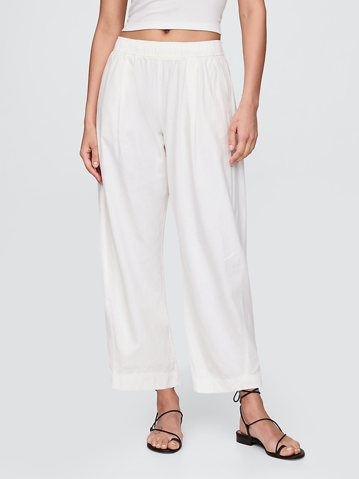 bequeme hose aus leinenmischgewebe mit mittelhohem bund