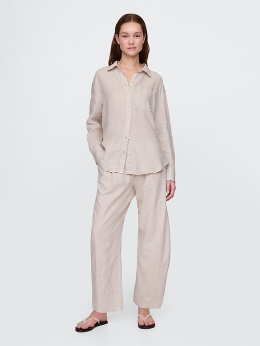 bequeme hose aus leinenmischgewebe mit mittelhohem bund