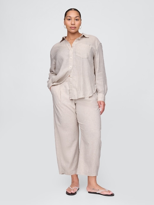 bequeme hose aus leinenmischgewebe mit mittelhohem bund