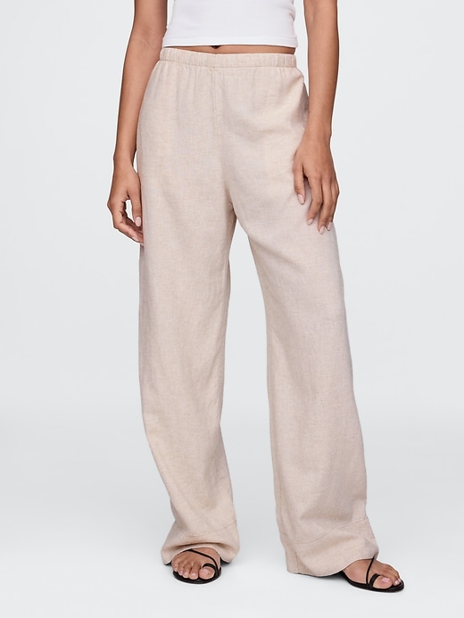 bequeme hose aus leinenmischgewebe mit weitem saum