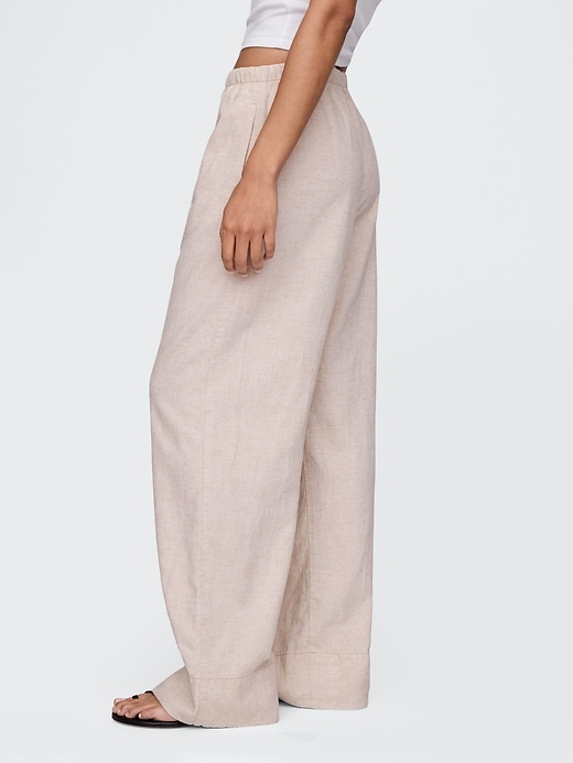 bequeme hose aus leinenmischgewebe mit weitem saum
