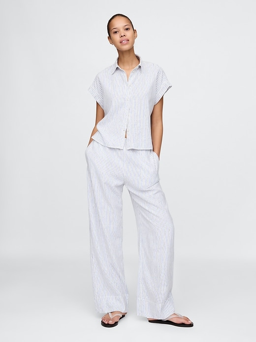 bequeme hose aus leinenmischgewebe mit weitem saum