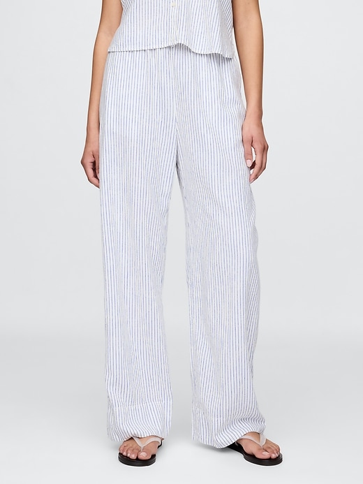bequeme hose aus leinenmischgewebe mit weitem saum