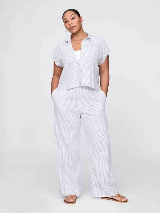 bequeme hose aus leinenmischgewebe mit weitem saum