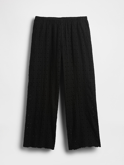 hose mit mittelhohem bund lochstickerei weitem bein