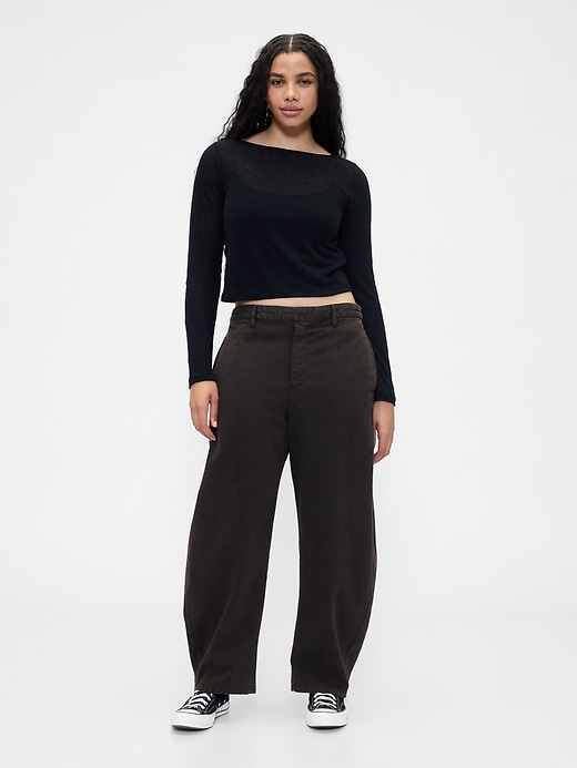 twill-hosen mit mittelhohem bund