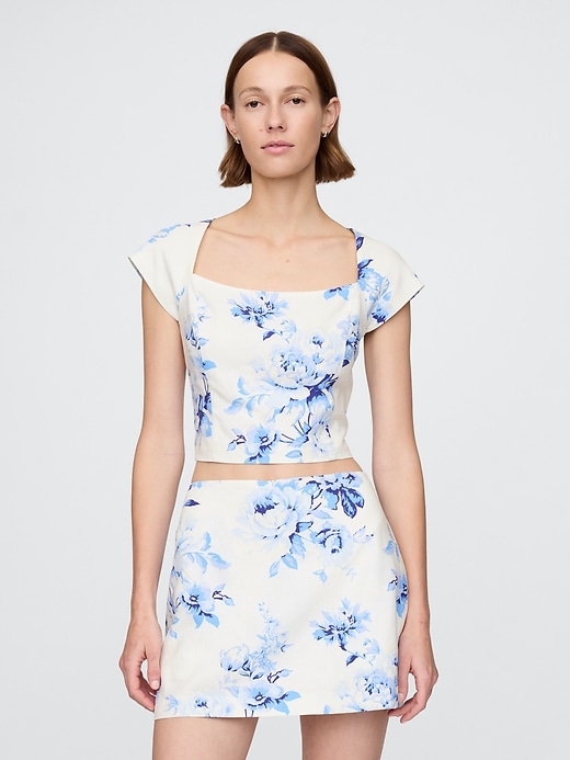 crop-top aus leinenmischgewebe mit kurzen Ärmeln