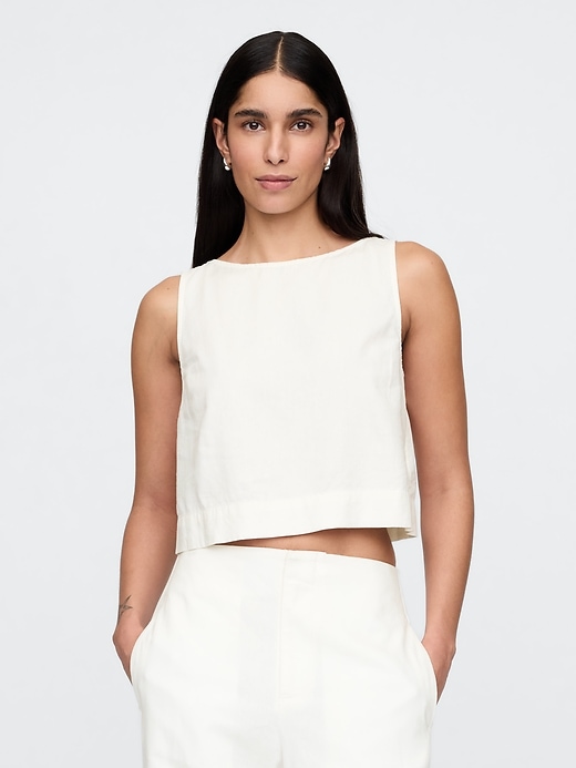 crop-top aus leinenmischgewebe