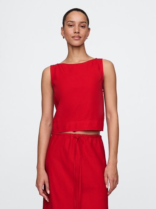crop-top aus leinenmischgewebe
