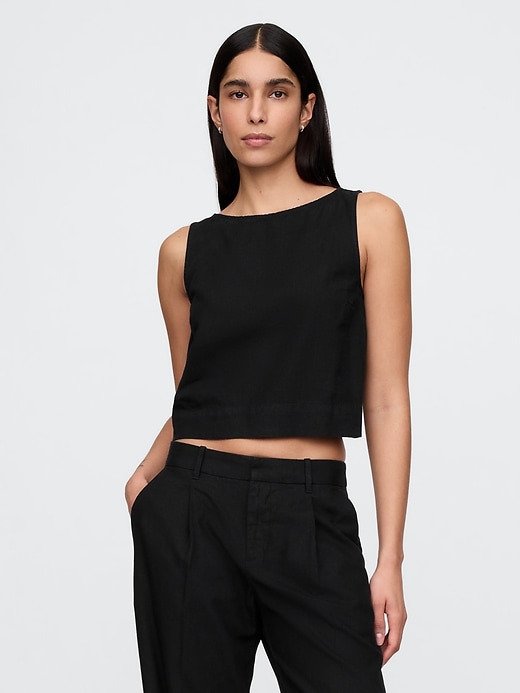 crop-top aus leinenmischgewebe