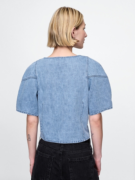 kurzes jeanshemd mit puffärmeln