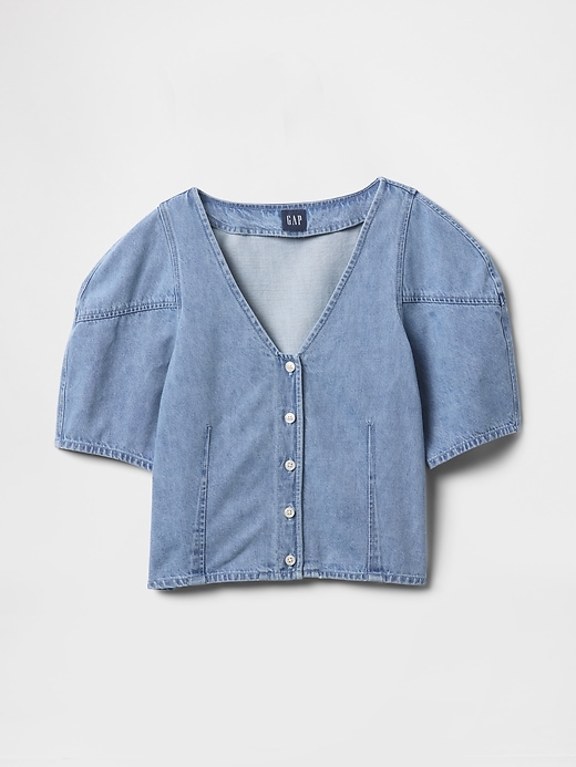 kurzes jeanshemd mit puffärmeln