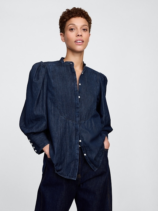 gap × hfr jeanshemd mit puffärmeln von ngai