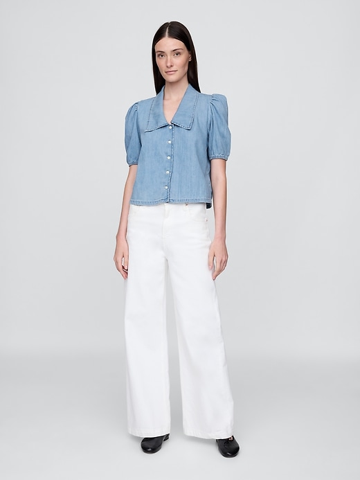 jeanshemd mit puffärmeln und kragen