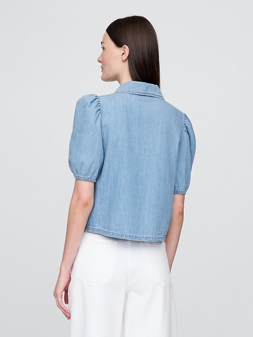jeanshemd mit puffärmeln und kragen